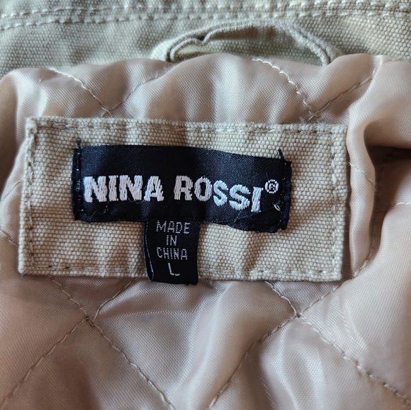 Women's Nina Rossi Metal Studded Cropped Medium-weight Lined Khaki Jean Jacket L - Picture 5 of 7